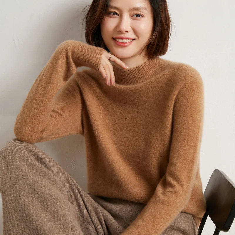 Wool Sweater Women's Winter Long Sleeves Soft Cashmere Top