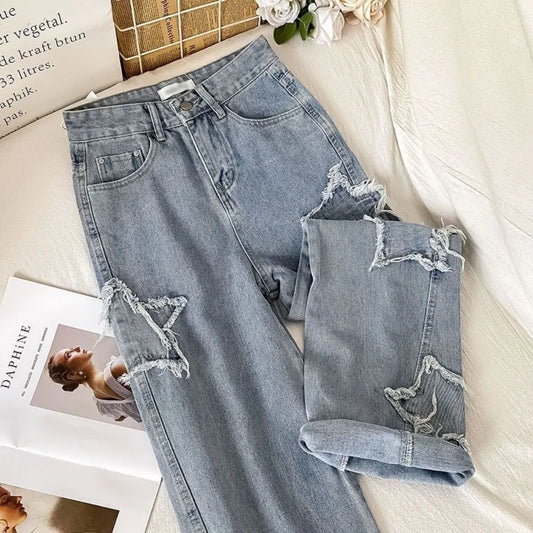 Denim New High Waist Straight Leg Loose Fitting Jeans